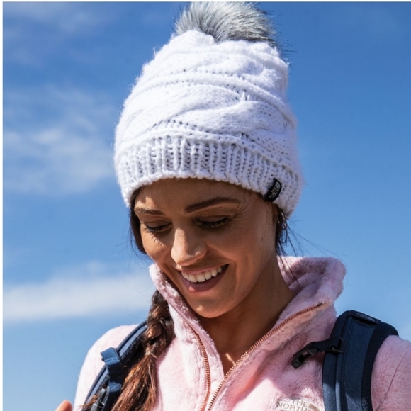 north face triple cable fur pom